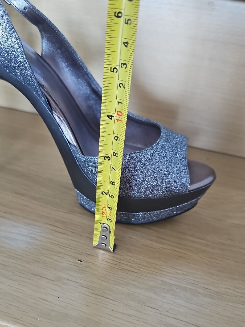 Pelle Moda Sparkling Silver Peep-Toe Slingback Heels - Picture 6 of 9